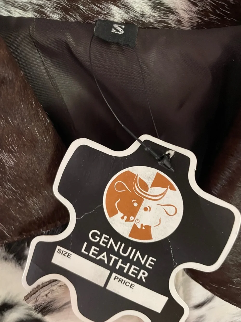 Genuine Leather Cowhide Jacket with Brown and White Spotting - Picture 2 of 10